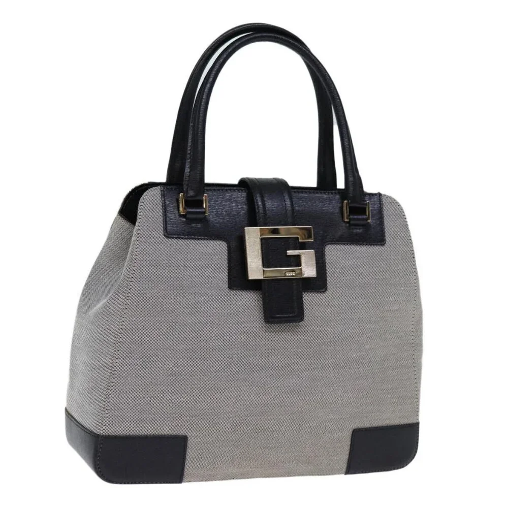 GUCCI Hand Bag Canvas Gray Auth
